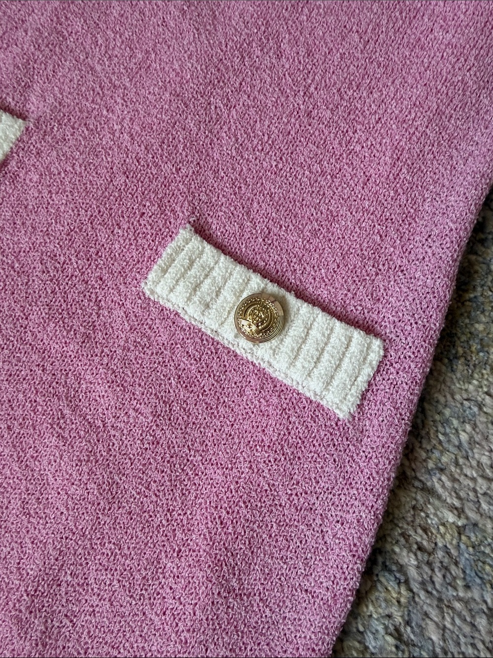 Pink Sleeveless Knit Dress with Cream Trim - Picture 3 of 5